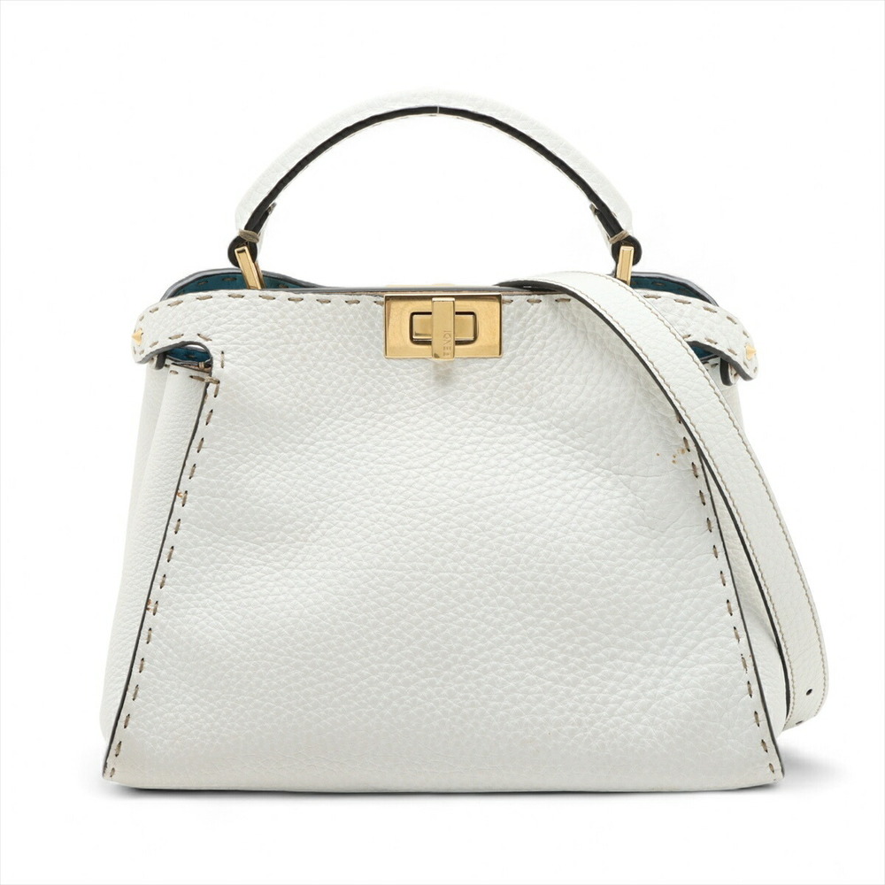 Fendi Peekaboo Essentially Selleria Leather Handbag White